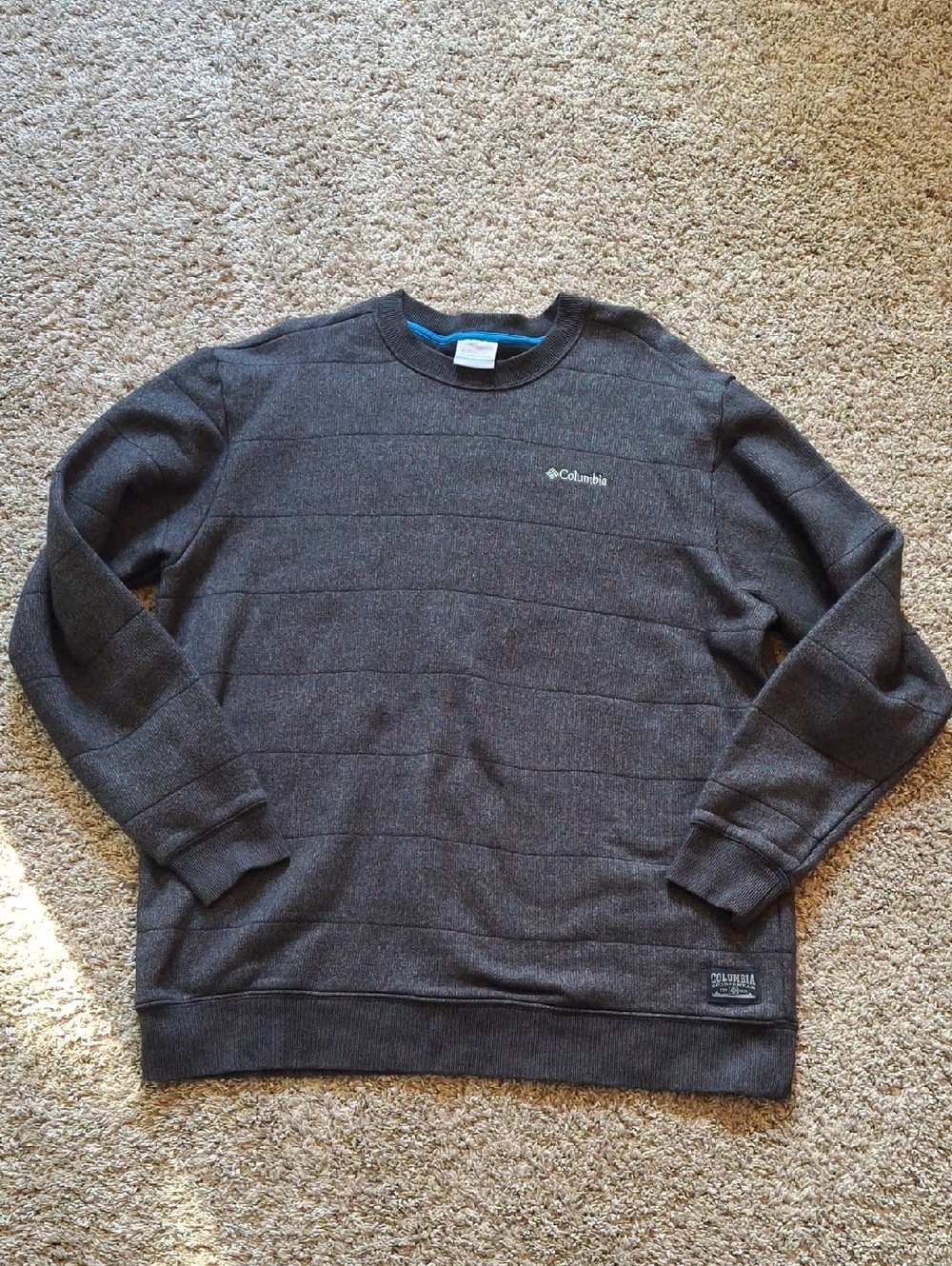 Columbia Men's Dark Gray Crewneck Sweater with Subtle Stripe